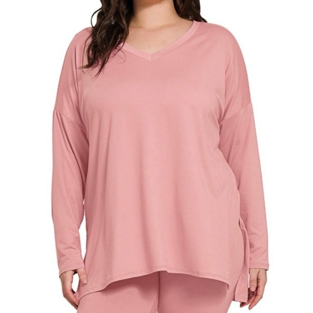 New! Plus Size Light Rose Long Sleeve Top and Leggings Set Size 1X 2X 3X - Picture 2 of 4